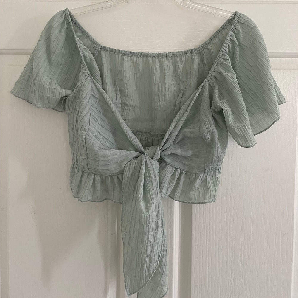 Blue green front tie crop top